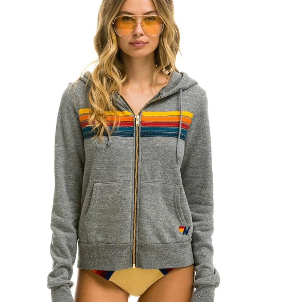 Aviator Nation heather grey 5 stripe hoodie